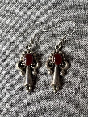 90s Vintage Sterling Silver Carnelian Drop Earrings